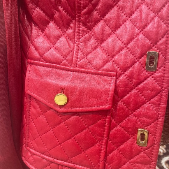 Nygard Collection Red leather jacket with knit sleeves-Medium 10-12 - Picture 6 of 12